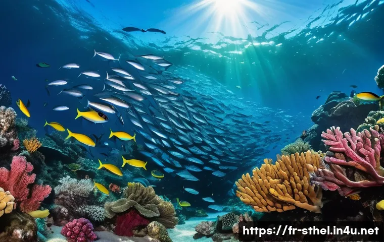 세인트헬레나 낚시 가능 지역 - **Prompt:** "An breathtaking underwater scene revealing the extraordinary marine biodiversity of Sai...