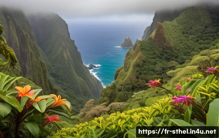 세인트헬레나와 트리스탄다쿠냐 비교 - A vibrant tropical forest scene on Saint Helena island showcasing its unique biodiversity: lush gree...