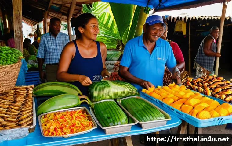 세인트헬레나 현지 음식 추천 - A vibrant and colorful market scene on the island of Sainte-H&eacute;l&egrave;ne, showcasing fresh local seafood l...