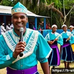 Home 21 세인트헬레나 역사 및 문화 - A vibrant cultural festival on Saint Helena Island featuring a diverse crowd of Saints in colorful t...