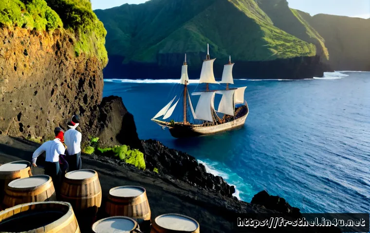 세인트헬레나와 대항해시대 - Photorealistic historical recreation of a 16th-century European exploration ship anchored off Saint ...